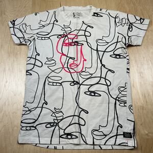 Bleeker & Mercer Abstract Face Line Art T-Shirt Women’s Small White Stretch